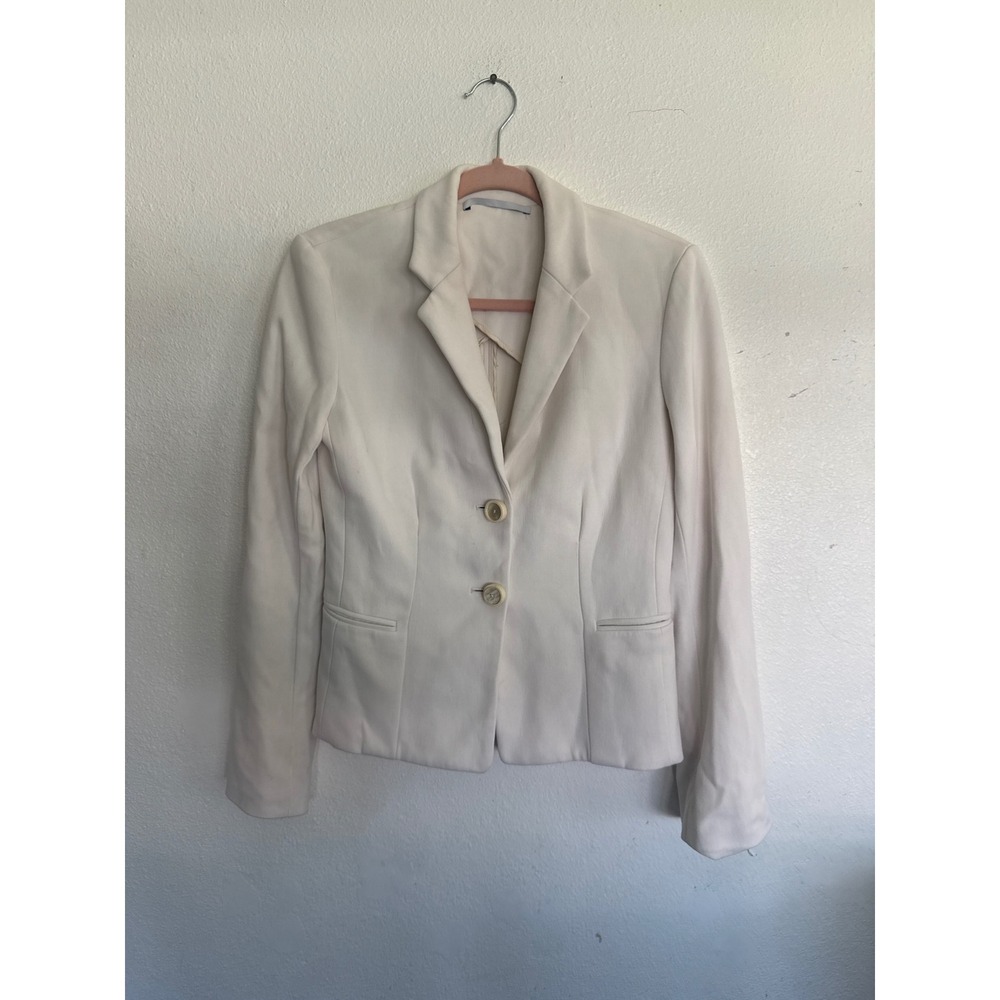 Women's Rosetta Getty Cream Two Button Notched Lapel Structured Blazer Jacket